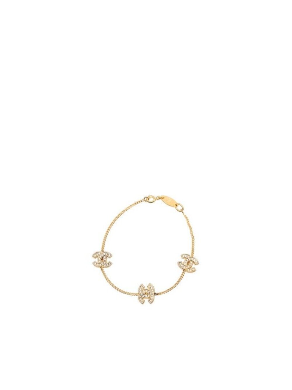 Chanel CC Logo Bracelet Gold Plated Rhinestone